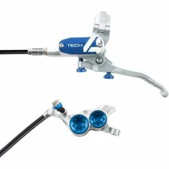 Frein Hope Tech 4 E4 (sans Disque) -vélo Soldes Hope Tech 4 V4 Brake No Rotor Disc Brake Callipers Silver Blue T4V4ZSBL