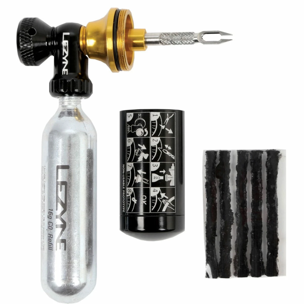 Lezyne Kit De Réparation Tubeless CO2 Blaster Avec 2 Cartouches - Noir/Or 3 Lezyne Kit De Réparation Tubeless CO2 Blaster Avec 2 Cartouches - Noir/Or
